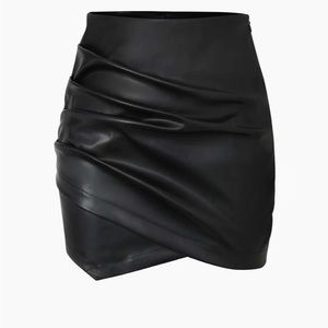 NWT ZARA Asymmetrical Ruched Faux Leather Mini Skirt